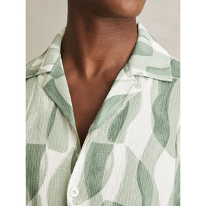 REISS TARO Printed Textured Cuban Collar Shirt